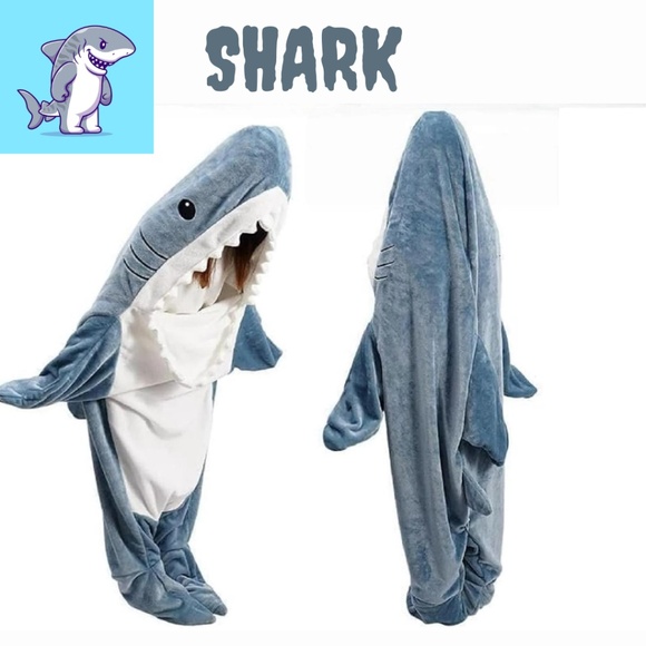 Plush Shark Costume Onesie Pajamas Blanket - Picture 1 of 16